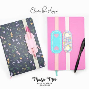 Elastic Pen Holder Bookmark SVG, Faux Leather Pencil Keeper Template, Notebook Pen Pouch PDF, image 4