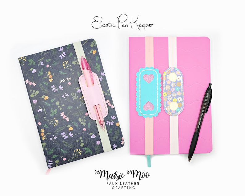 Elastic Pen Holder Bookmark SVG, Faux Leather Pencil Keeper Template, Notebook Pen Pouch PDF, image 4