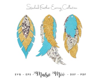 Feather Earring SVG | Faux Leather Earring Templates | Cricut Earring SVG | Cricut Earring Template | Stacked Feather Earrings Maisie Moo