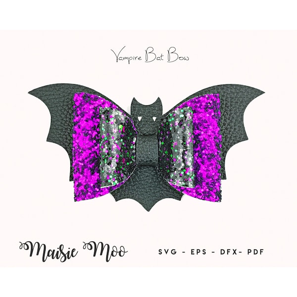 Vampire Bat Hair Bow SVG | Halloween Bow Template | Stacked Double Bat Wings Bow SVG | Bat Wing Bow PDF Pattern Maisie Moo Vegan leather