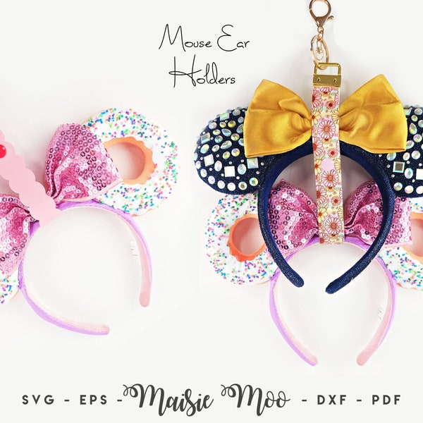 Porte-oreilles de souris SVG, serre-tête en cuir imitation cuir, clip de sac, oreille de souris modèle de porte-sac à dos, travaux manuels Cricut, Maisie Moo