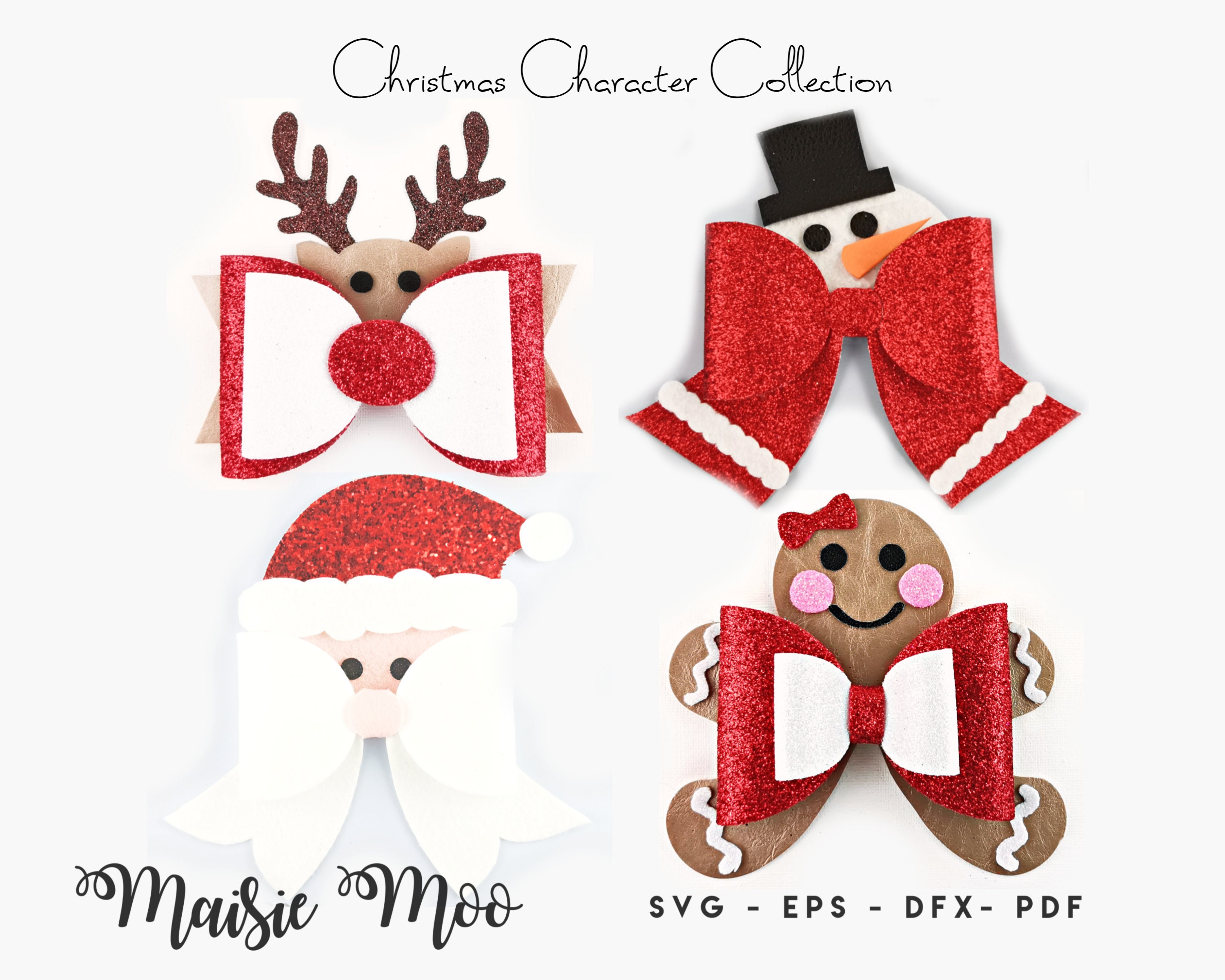 Christmas Bow Template Collection Christmas Character Bow - Etsy España