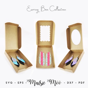 Earring Gift Box Template Collection, Scalloped Window Earring Display Box SVG, Keychain Gift Box DXF, Gift Box PDF, Cricut Box svg