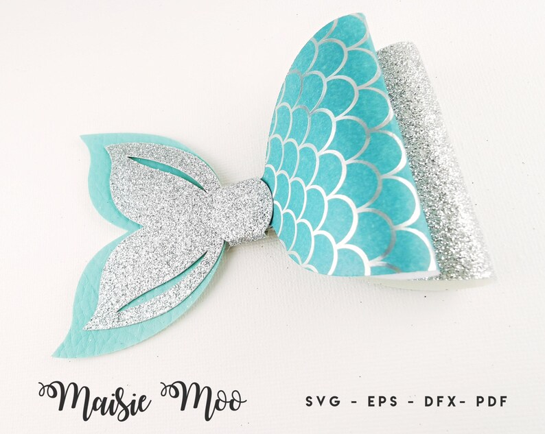 Mermaid Tail Bow Template SVG, Bow SVG, Felt Bow PDF, Shell Bow, Svg files for Cricut Cut Files, Silhouette Cut Files, Maisie Moo