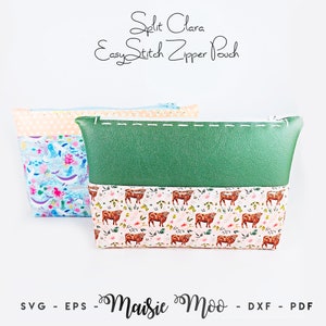 Padrão de bolsa com zíper, bolsa de couro sintético SVG, padrão de costura para bolsa de maquiagem, estojo de lápis SVG, Maisie Moo Cricut Crafts, Clara