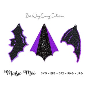 Kolczyki z motywem skrzydła nietoperza SVG | Szablony kolczyków ze sztucznej skóry na Halloween | Kolczyki Cricut SVG | Szablon kolczyków Cricut | Kolczyki warstwowe Maisie Moo