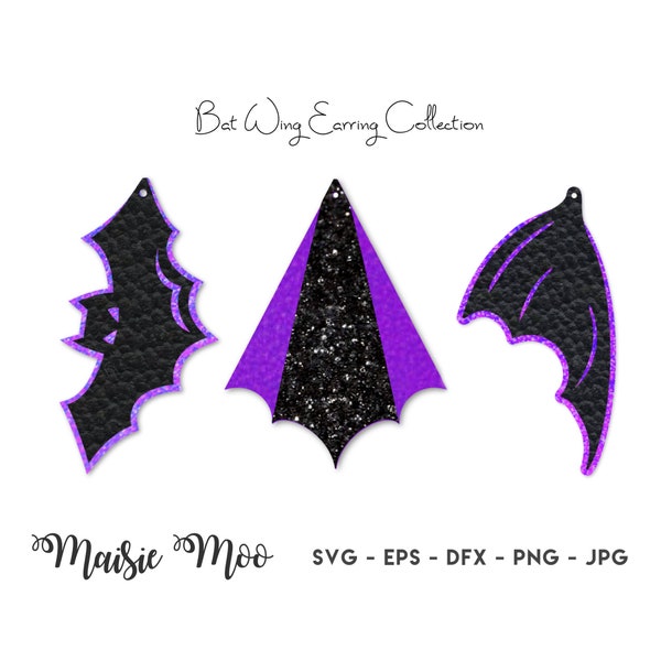 Bat Wing Earring SVG | Halloween Faux Leather Earring Templates | Cricut Earring SVG | Cricut Earring Template | Layered Earrings Maisie Moo