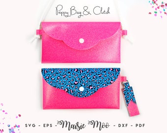 Faux Leather Clutch SVG | Poppy bag Pattern | Faux Leather Pouch template |  Crossbody Phone Handbag svg Girls Purse Template Maisie Moo