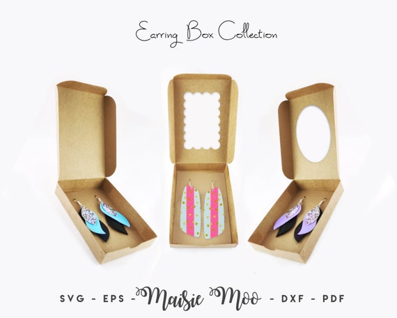 Earring Gift Box Template Collection, Scalloped Window Earring Display Box SVG, Keychain Gift Box DXF, Gift Box PDF, Cricut Box svg