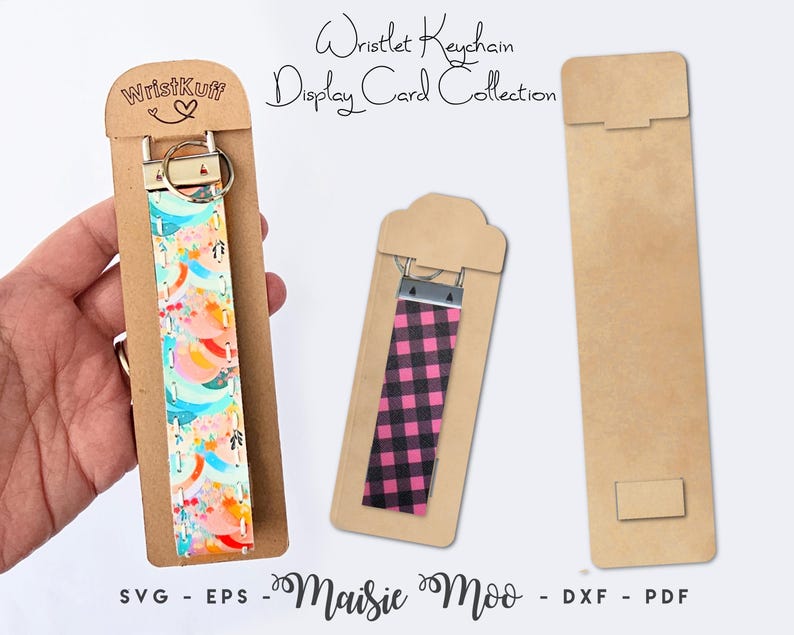 Wristlet Keychain Display Card SVG, Key Fob Display Card, Keyring Card DXF,  Bow Card Template PDF,  files for Cricut