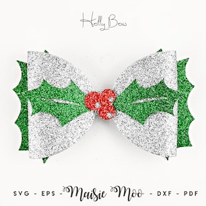 Christmas Hair Bow Template SVG,  Holly Bow SVG, Festive Bow PDF, Christmas svg files for Cricut Cut Files, Silhouette Cut Files, Maisie Moo