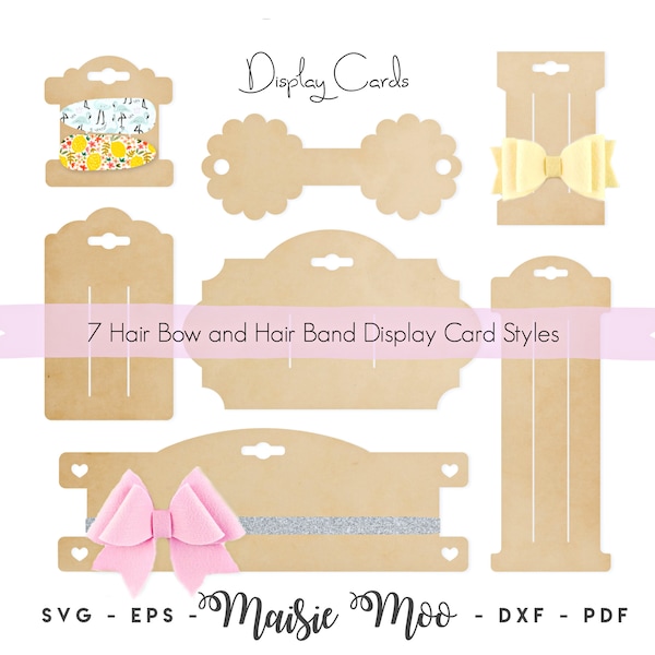 Bow Card SVG, Bow Display Card, Hair Clip Card DXF,  Bow Card Template PDF,  files for Cricut Cut Files, Silhouette Cut Files, Maisie Moo