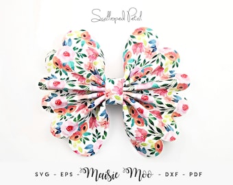 Scalloped Pinch Bow SVG | Ruffle Pinch Bow Template | Flower Petal Hair Bow SVG | Spring Bow SVG Maisie Moo Vegan leather
