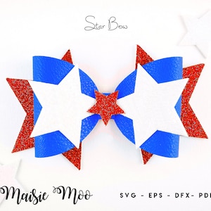スター ボウ SVG、スーパースター ボウ テンプレート、スター ヘア ボウ SVG、Cricut ボウ カット ファイル Maisie Moo ビーガン レザー