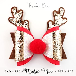 Modello fiocco renna, fiocco di Natale SVG, Natale SVG, fiocco per capelli Rudolph PDF, fiocco classico, file Svg per file di taglio Cricut, Maisie Moo