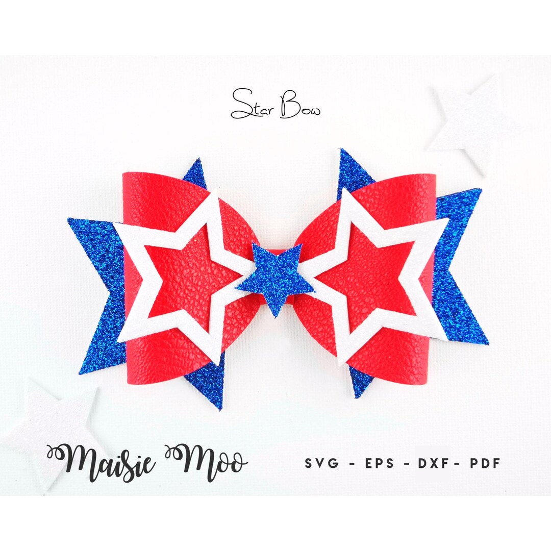 Star Bow Template SVG, Stars USA Red White Blue Bow Pdf, Independence