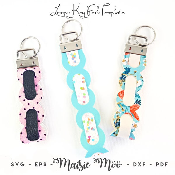 Loopy Key Fob SVG | Keychain Wrist Fob Tempate | Woven Faux Leather Fob | Wristlet Cricut SVG Cut File | Cricut Bracelet Template Purse Fob