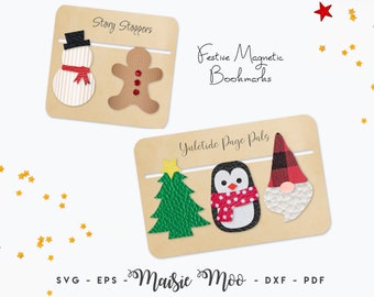 Magnetisk bokmärke för jul SVG, mall, bokälskare gåva, DIY-planerare bokmärke konstläder utan sy-filer för Cricut Cut-filer