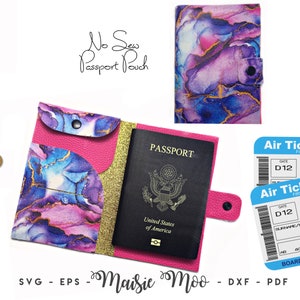 Capa para passaporte SVG | Modelo de bolsa protetora para passaporte | Estojo de viagem em couro sintético | Couro vegano Maisie Moo