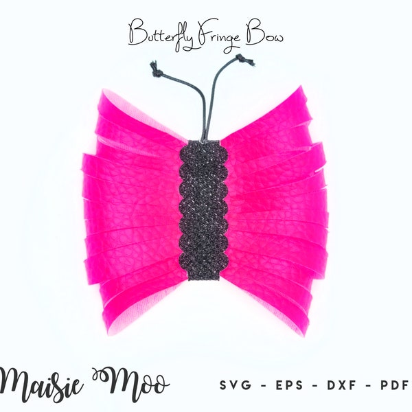 Butterfly Bow SVG, Pink Butterfly Pin Brooch Headband Template, Fringe style Bow, Cricut Bow svg, Bow Template for Cricut, DIY Bow Cut File