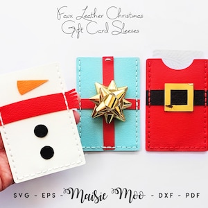 Tutorial de porta tarjetas de regalo de Navidad, funda para tarjetas de regalo, funda de piel sintética SVG para tarjetas de regalo, archivos de piel sintética para Cricut Cut Files Maisie Moo