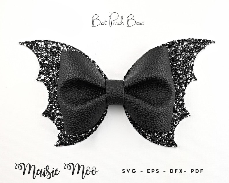 Bat Pinch Bow SVG | Halloween Bow Template | Bestseller Bat Hair Bow SVG | Popular Gothic Bat Wings SVG Maisie Moo Vegan leather