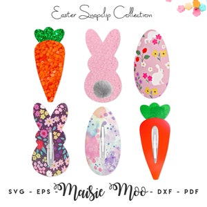 Easter Snap Clip SVG, Bunny Carrot Snapclip Template, Bow SVG,  Easter Egg Clippie Cover,  Cricut Hair Clip Svg  Maisie Moo