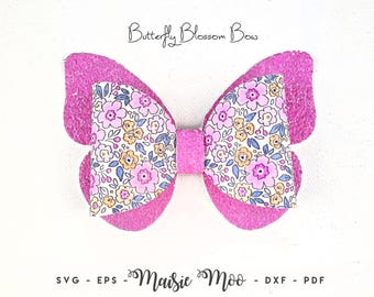 Butterfly Bow SVG, Butterfly Hair Bow Template, Butterfly Headband PDF,  Faux Leather Cricut Cut Files, Silhouette Cut Files, Maisie Moo