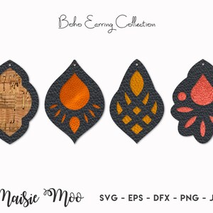Earring SVG | Boho Faux Leather Earring Templates | Moroccan Cricut Earring SVG | Cricut Earring Template | Leather Layered Earrings Cork