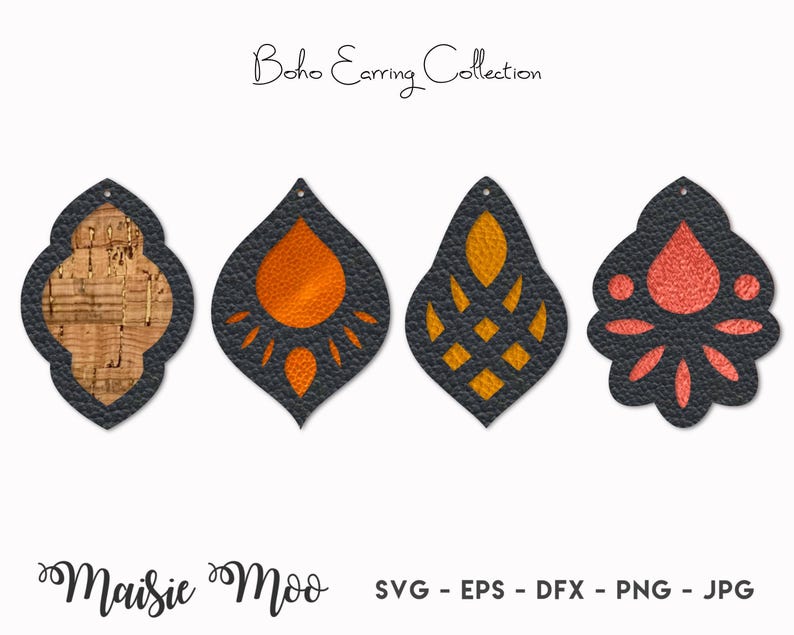 Earring SVG | Boho Faux Leather Earring Templates | Moroccan Cricut Earring SVG | Cricut Earring Template | Leather Layered Earrings Cork