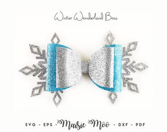Christmas Snowflake Bow Template, Winter Bow SVG, Hair Bow PDF, Frozen Bow, Svg files for Cricut Cut Files, Silhouette Cut Files, Maisie Moo