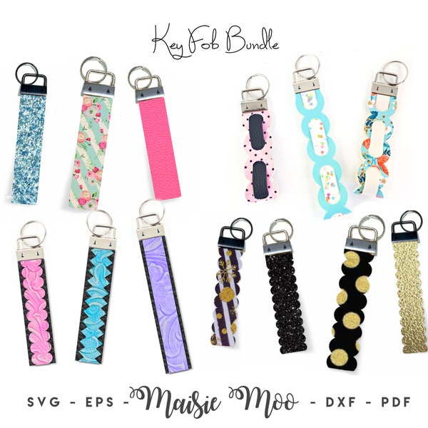 Key Fob SVG Bundle | Keychain Wrist Fob Template Collection | Faux Leather Fob | Wristlet Cricut SVG Cut File | Cricut Bracelet Template |