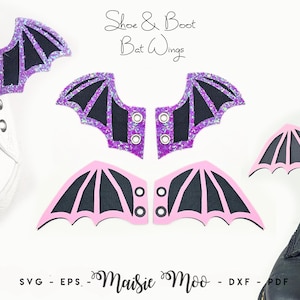 Shoe Wings, Boot Bat Wings SVG, Roller Skate Charms, Halloween Goth Cosplay Kiltie Template, Faux Leather Shoe Fringe, Maisie Moo
