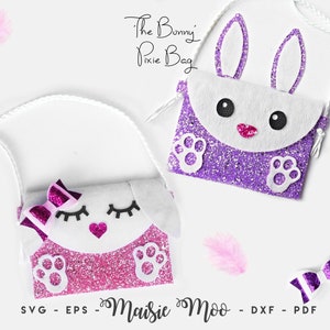 Sac de lutin de lapin de Pâques avec noeud SVG | Pochette en similicuir de Pâques SVG | Sac à main bandoulière pour tout-petit SVG | Modèle de sac à main pour fille Maisie Moo
