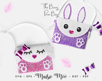 Easter Bunny Pixie Bag with Bow SVG | Easter Faux Leather Pouch SVG | Crossbody Toddler Handbag SVG | Girls Purse Template Maisie Moo