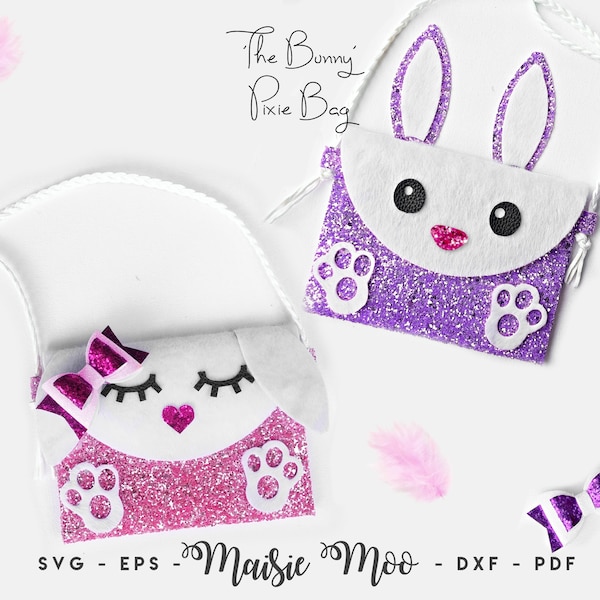 Easter Bunny Pixie Bag with Bow SVG | Easter Faux Leather Pouch SVG | Crossbody Toddler Handbag SVG | Girls Purse Template Maisie Moo