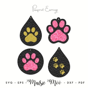 Boucle d'oreille empreinte de patte SVG | de boucles d'oreilles en similicuir | Amoureux des chats Amoureux des chiens | Boucle d'oreille Cricut SVG | Modèle de boucle d'oreille Cricut | Maisie Moo