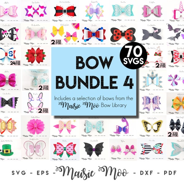 Hair Bow Bundle by Maisie Moo, Hair Bow Template, Bow Collection SVG, Faux Leather Bow SVG, Bow Library, Cricut Cut Files