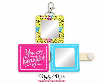 Compact Mirror Keychain SVG, Small Pocket Mirror, Square Faux Leather EasyStitch Pattern