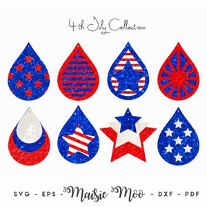 USA Earring SVG | Faux Leather Earring Templates | Cricut Earring SVG | Independence Day | 4th July Earring Template | Teardrop Earrings