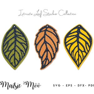 May include: Three intricate leaf-shaped cutouts in green, orange, and yellow. The leaves have a detailed, lacy design and are perfect for crafting projects.