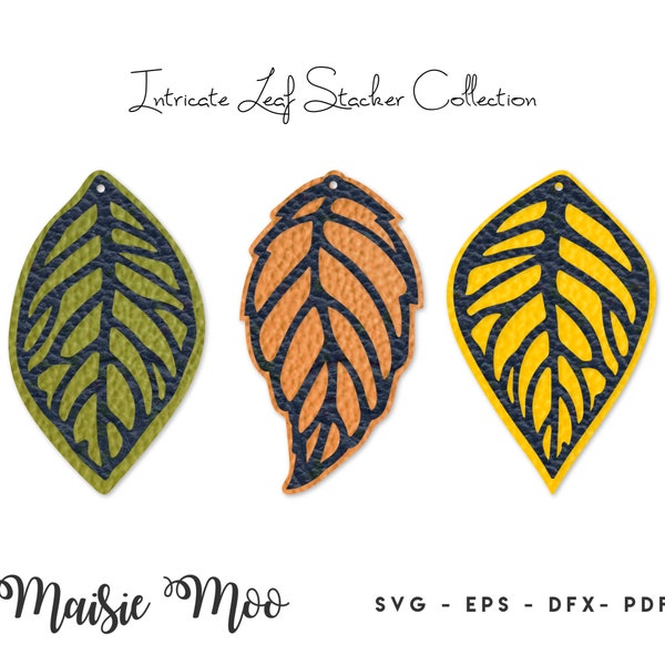 Leaf Earring Templates |  Intricate Leaf Earring SVG | Cricut Stacker Earring Template | Teardrop Earrings | Jewelry Laser Cut Template