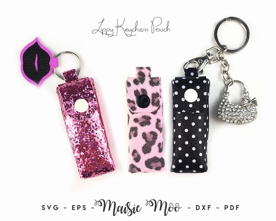 Lipstick Pouch Keychain Purse SVG Bundle, Keyring Chapstick Holder Template, Lip Balm Faux Leather No Sew, Svg files for Cricut Cut Files