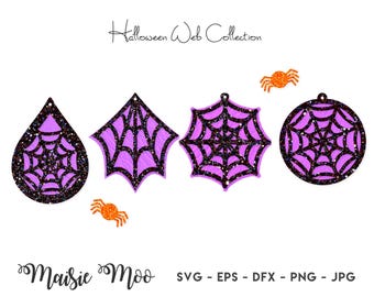 Halloween oorbellen SVG | Spinnenweb oorbellen van imitatieleer | Cricut oorbellen SVG | Oorbellensjabloon | Druppelvormige oorbellen Maisie Moo