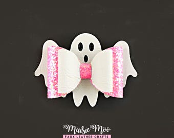 Ghost Bow SVG, Halloween Hair Bow Template, Cute Ghost Bow Pattern, Faux Leather Bow Cut File for Cricut & Silhouette