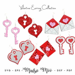 Valentinstag Liebe Brief Ohrring Vorlagen | Herz Schloss & Schlüssel Ohrring SVG | Valentine Cricut Ohrring Vorlage | Maisie Moo Vegan Leder