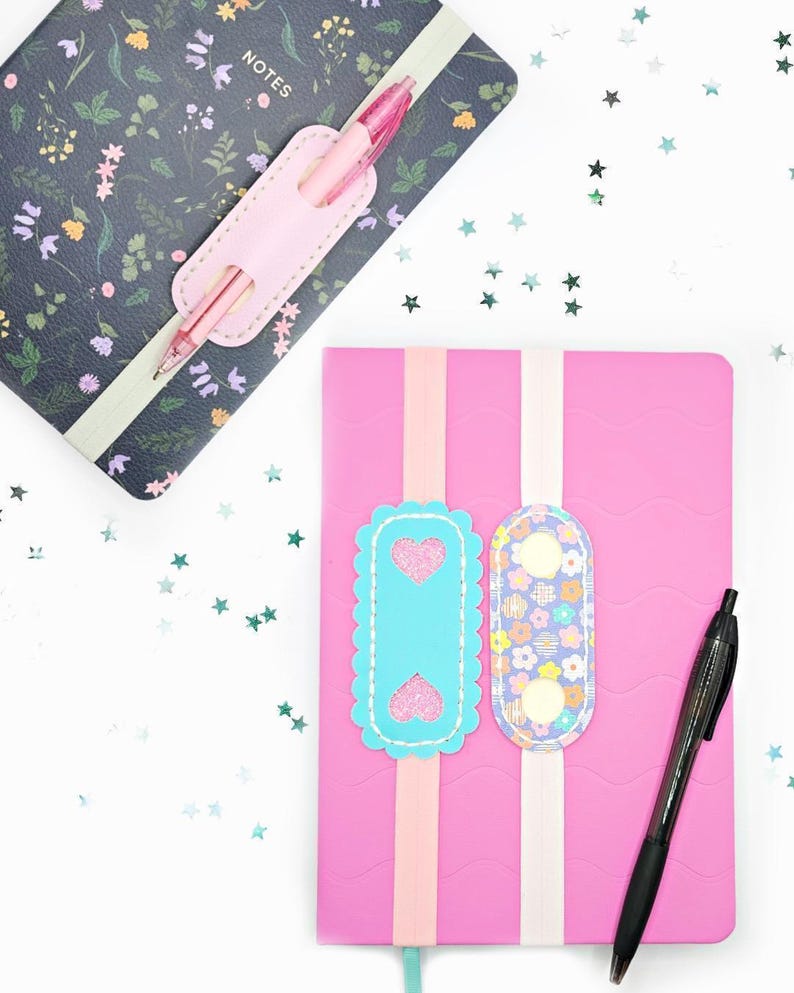 Elastic Pen Holder Bookmark SVG, Faux Leather Pencil Keeper Template, Notebook Pen Pouch PDF, image 5