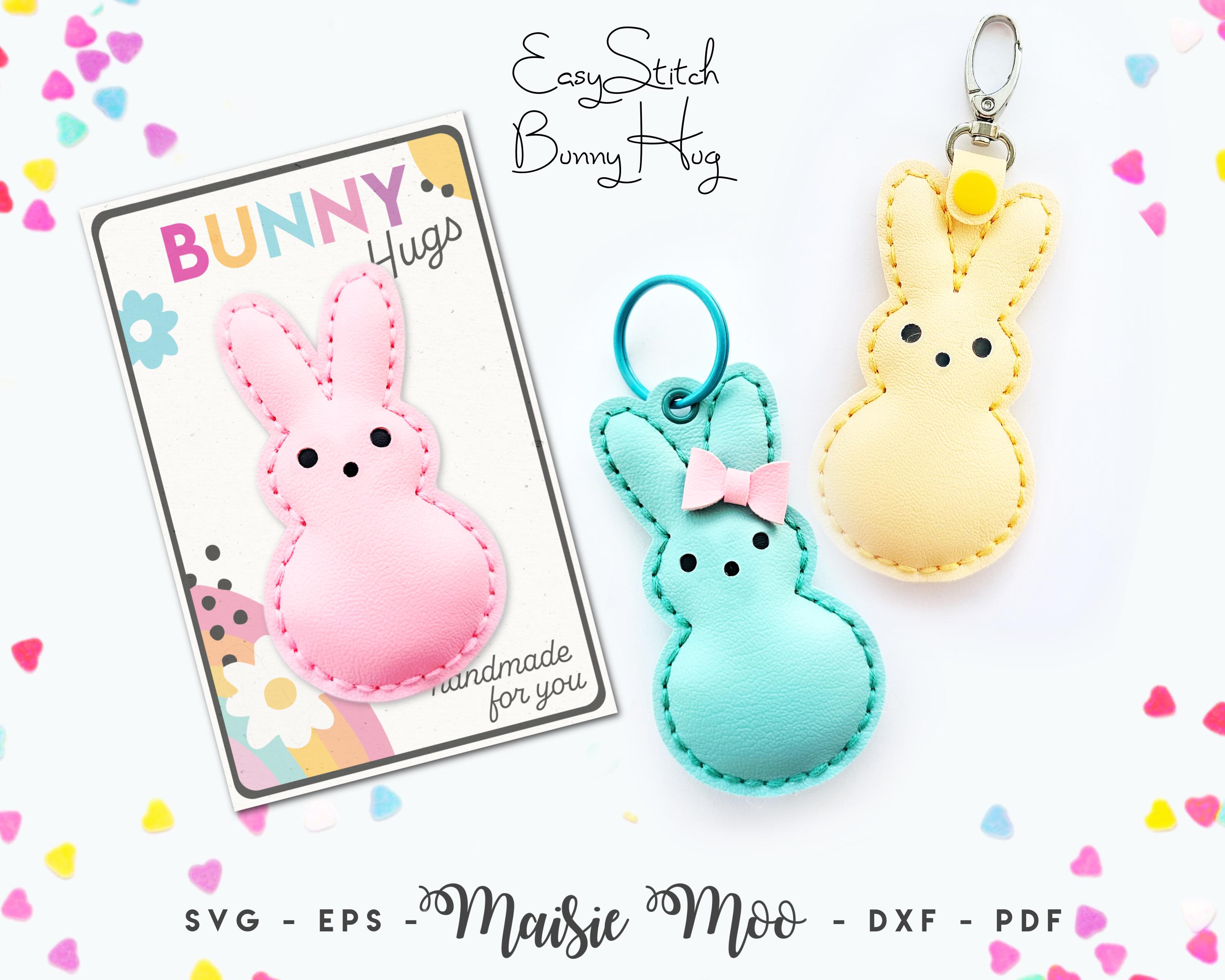 Bunny Hug Keychain SVG, Faux Leather Bag Charm Pattern, Cricut Crafts to Sell, Rabbit Purse Charm, EasyStitch Sewing Pattern Cricut Template