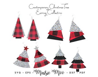 Christmas Earrings SVG | Tree Earring Template | Faux Leather Christmas Tree Earrings | Cricut Earring Template | Layered Modern Earrings
