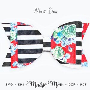 Split Double Loop Bow SVG, Mix it Up Bow Template SVG, Classic Bow, Svg files for Cricut Cut Files, Hair Bow PDF Silhouette Bow Maisie Moo